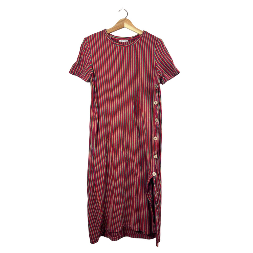 Zara Retro Striped Trafaluc Midi Button Side Dress L